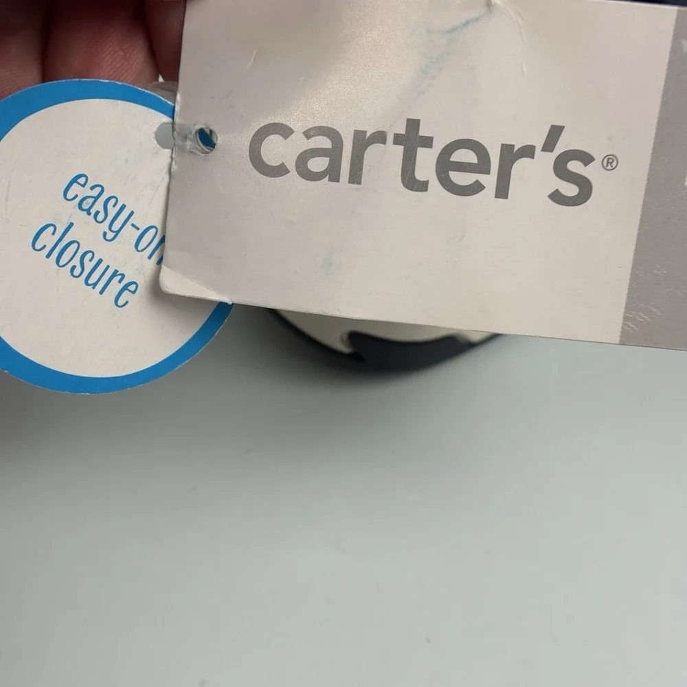 Carters Infant Boy Toddler Shoes Size 4 NWT Navy White Brown Easy On Closure